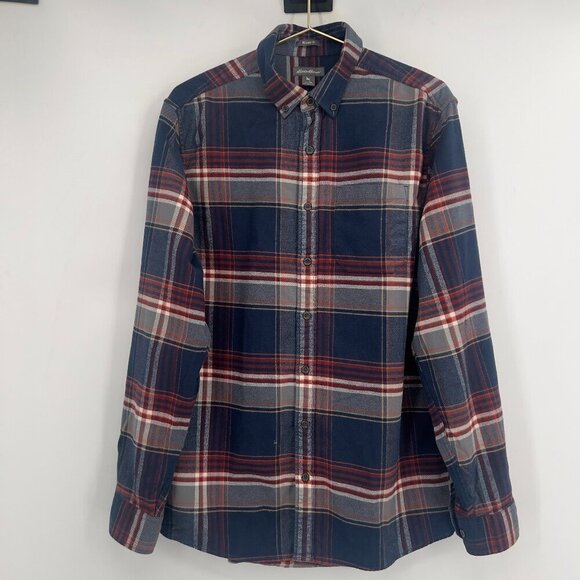 Eddie Bauer Men’s Relaxed Fit Flannel Size TM Red Blue Plaid Cotton Long Sleeve - Picture 1 of 13